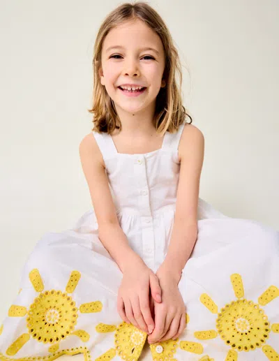 Boden Kids' Button Through Woven Dressivory Sunshine Girls  In White