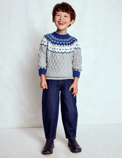 Boden Kids' Cable Fair Isle Sweater Grey Marl  In Gray