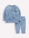 Boden Cable Knitted Play Set Glacier Blue Marl  In Blue