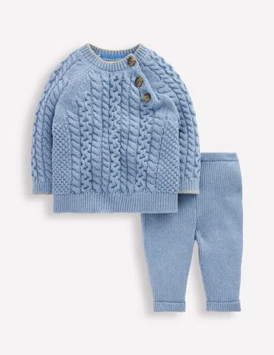 Boden Babies' Cable Knitted Play Set Glacier Blue Marl