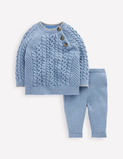 BODEN CABLE KNITTED PLAY SET GLACIER BLUE MARL BODEN
