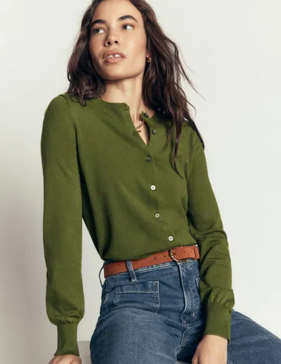 Boden Camilla Baumwollstrickjacke Mit Rundhalsausschnitt In Grün | Grösse Medium In Green