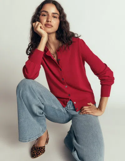 Boden Camilla Baumwollstrickjacke Mit Rundhalsausschnitt In Rot | Grösse Xl In Red