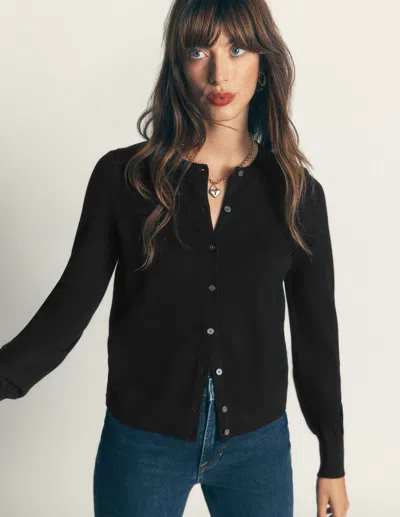 Boden Camilla Baumwollstrickjacke Mit Rundhalsausschnitt In Schwarz | Grösse Xs In Black