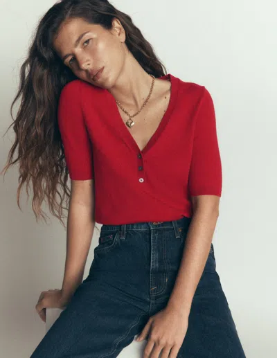 Boden Camilla Baumwoll-t-shirt Mit V-ausschnitt In Rot | Grösse Medium In Red