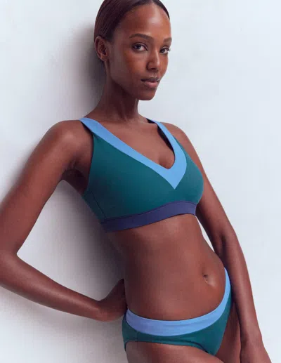 Boden Campania Cross Back Bikini Top Navy, Green, Blue Colourblock