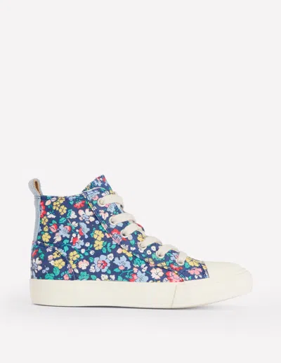 Boden Kids' Canvas High Topssapphire Blue Floral Girls