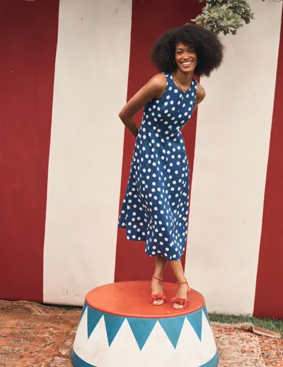 Boden Carla Linen Midi Dressstarboard Blue, Painted Dot Women  In Starboard Blue/ Painted Dot