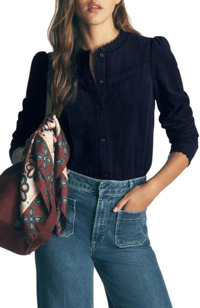 Boden Carmen Lace Trim Corduroy Top In Blue