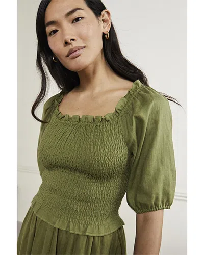 Boden Carrie Smocked Linen Top In Green
