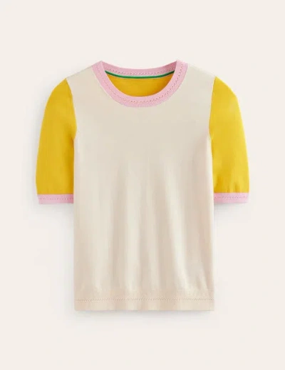 Boden Catriona Cotton Crew T-shirt Warm Ivory/ Mimosa Yellow Women  In Multi