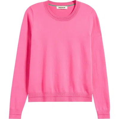 Boden Catriona Pointelle Trim Crewneck Sweater In Carmine Rose Pink
