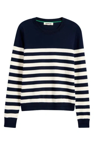 Boden Catriona Stripe Cotton Blend Sweater In Navy/ivory