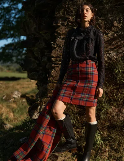 Boden Cecelia Wool Skirt Red, Blue And Green Check  In Multi