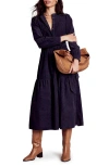 Boden Cecily Belted Long Sleeve Cotton Corduroy Midi Dress In Blue