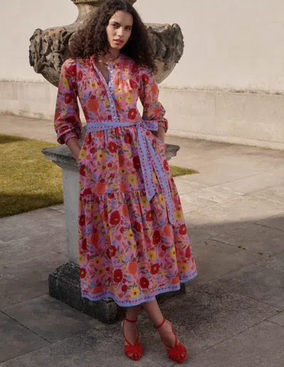 Boden Floral Long Sleeve Cotton Shirtdress In Pink