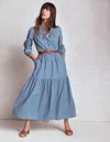 Boden Smock Detail Long Sleeve Cotton Chambray Midi Dress In Blue