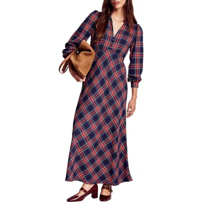 Boden Check Long Sleeve Maxi Dress In Blue