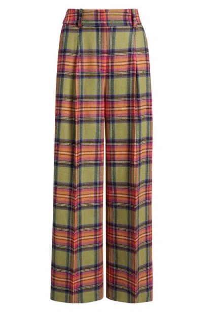Boden Chiswick Plaid Wide Leg Pants In Green And Purple Check