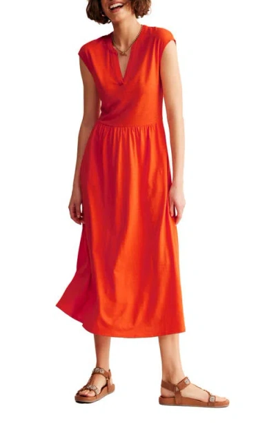 Boden Chloe Cap Sleeve Jersey Midi Dress In Mandarin Orange