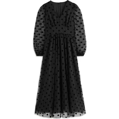 Boden Christina Polka Dot Long Sleeve Tulle Dress In Black Spot