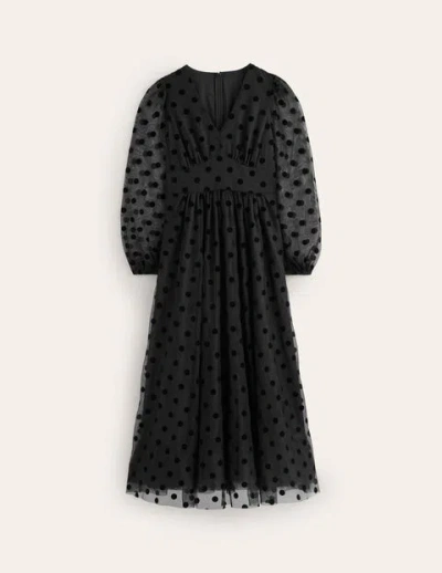 Boden Christina Tulle Midi Dress Black Spot Women