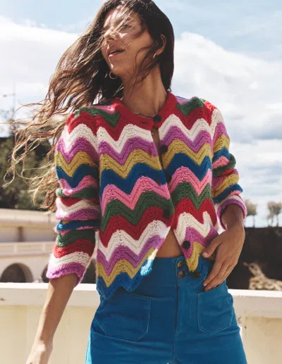 BODEN CHUNKY CHEVRON KNITTED JACKET MULTI, ZIG ZAG BODEN