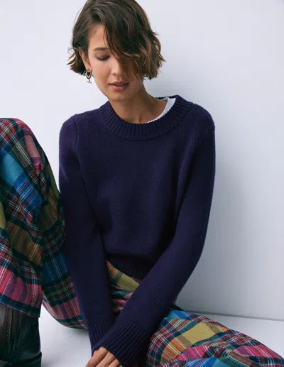 Boden Chunky Crop Cashmere Sweater Navy  In Blue