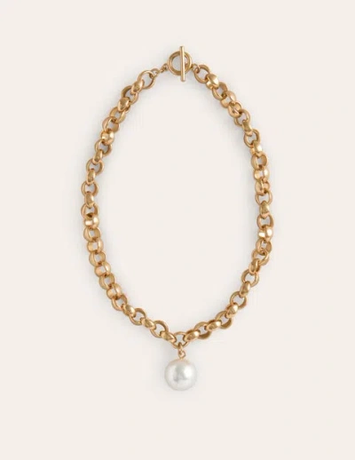 Boden Chunky Faux Pearl Necklace Gold Women