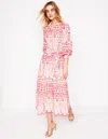 Boden Clara Broderie Shirt Dress Poppy Red, Parrot Broderie  In Pink