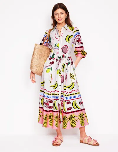 Boden Clara Print Linen & Cotton Maxi Shirtdress In Black