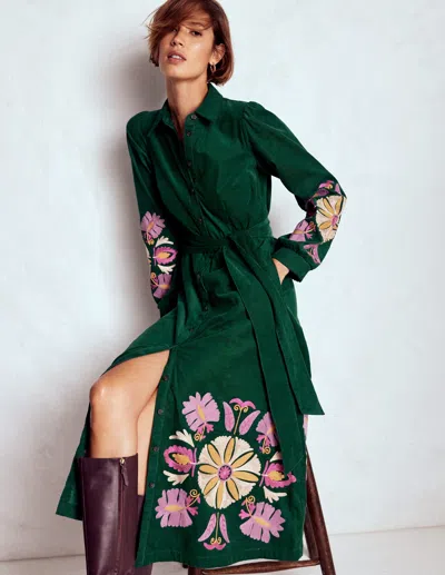 Boden Clara Midikleid Aus Cord-dunkles Smaragdgrün, Stickerei In Green