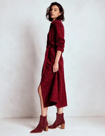 Boden Clara Midikleid Aus Cord-rotes Lakritz, Blumenornament In Burgundy
