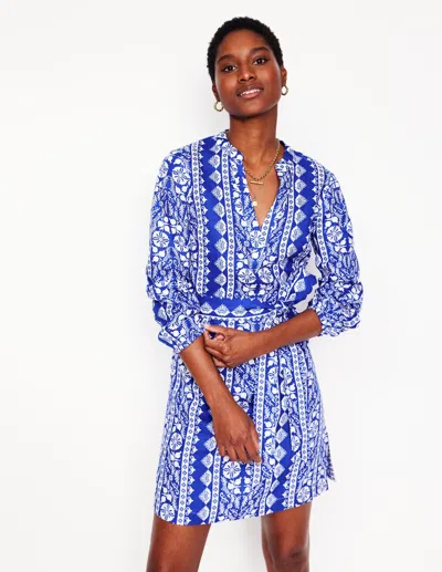 Boden Cleo Leinenkleid Mit Bindegürtel-leuchtendes Blau, Zierborte In Blue