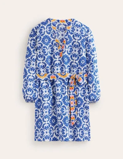 Boden Cleo Floral Print Long Sleeve Linen Dress In Mosaic Bloom