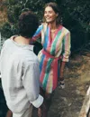 Boden Cleo Stripe Long Sleeve Linen Shift In Bright Rainbow Stripe