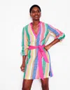 Boden Cleo Stripe Long Sleeve Linen Shift In Bright Rainbow Stripe