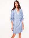 Boden Cleo Linen Tie Waist Dress-chambray Embroidery Female  In Blue