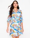 Boden Cleo Print Long Sleeve Belted Linen Shift Dress In Multi/ Paradise Bay
