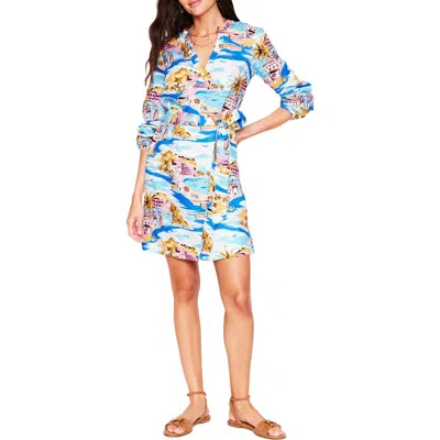 BODEN BODEN CLEO PRINT LONG SLEEVE BELTED LINEN SHIFT DRESS