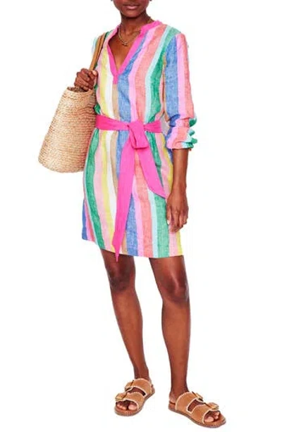 Boden Cleo Stripe Long Sleeve Linen Shift In Multi