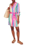 Boden Cleo Stripe Long Sleeve Linen Shift In Pink Multi
