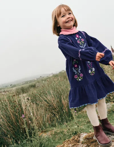 Boden Kids' Clover Blouson Cord Dress College Navy  In Multi
