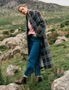 Boden Cocoon Wool Coat Brown, Teal And Pink Check  In Blue