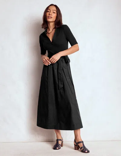 Boden Midikleid Aus Rippstick-mix Mit Kragen-schwarz In Black