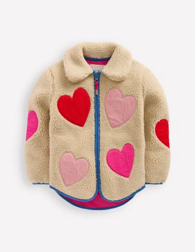 Boden Kids' Teddyfelljacke Mit Kragen Und Reissverschluss-herzapplikationen In Brown