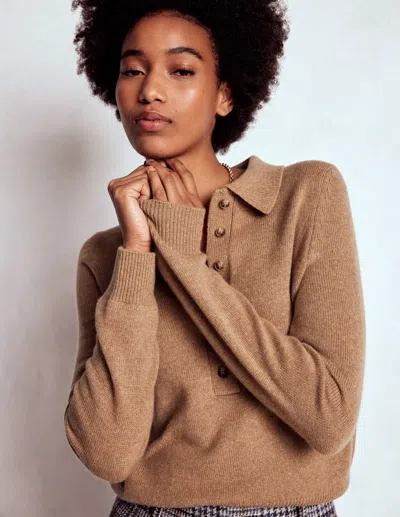 Boden Collared Cashmere Sweater Camel Melange