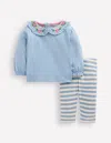 Boden Collared Jersey Set-blue Floral Embroidery Female  In Blue