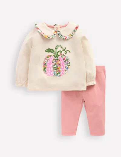 Boden Babies' Collared Jersey Set Oatmeal Marl  In Pink