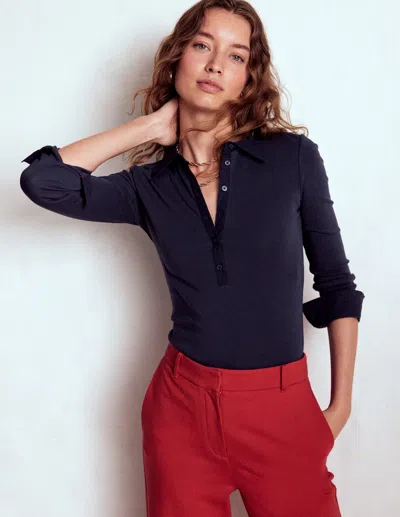 Boden Collared Placket Jersey Shirt Navy  In Blue